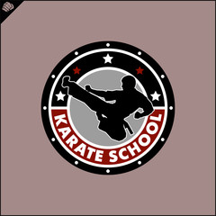 Karate high kick emblem. Martial art colored simbol design. Vector, EPS.