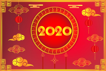 Fototapeta na wymiar Chinese New Year 2020 on red background with space for text