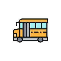 Obraz na płótnie Canvas American school bus, education transportation flat color line icon.