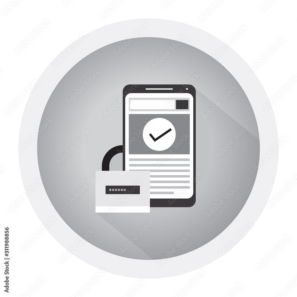 Aufkleber mobile security app on smartphone screen. user touch screen. flat design vector illustration. black 