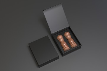 Blank Salt and Pepper Grinder Gift Set  Box For Branding, 3d render illustration.