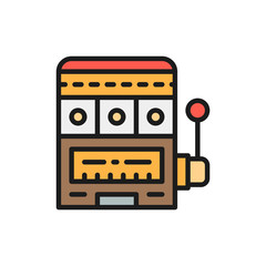 Slot machines, casino flat color line icon. Isolated on white background