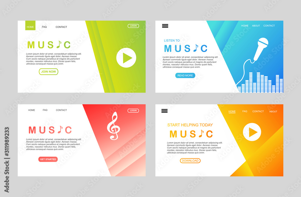 Poster modern flat design concept of music app for website and mobile website. landing page template. easy 