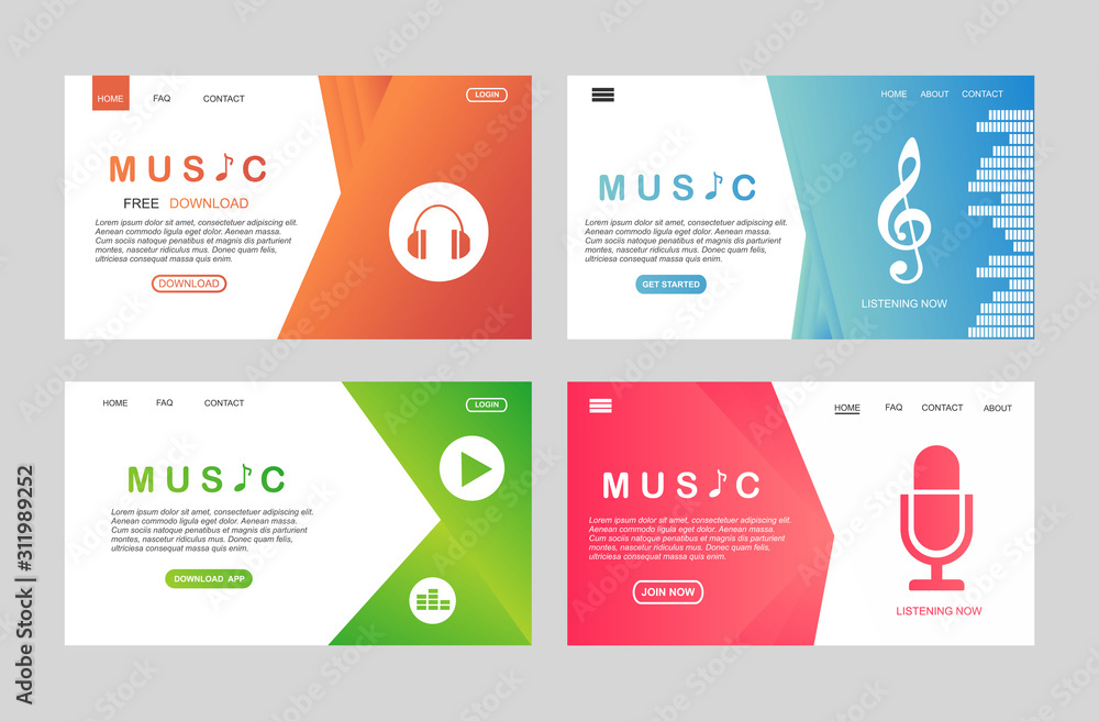 Poster modern flat design concept of music app for website and mobile website. landing page template. easy 