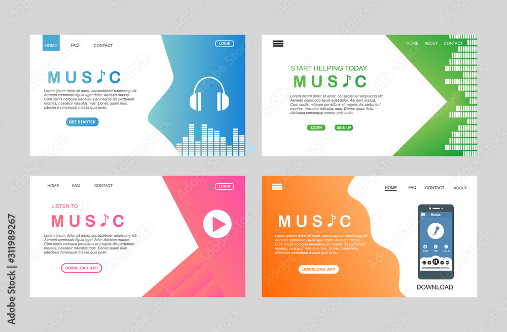 Poster modern flat design concept of music app for website and mobile website. landing page template. easy 