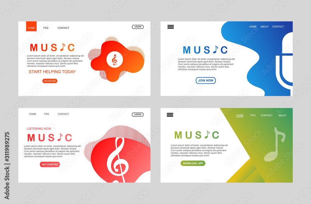 Poster modern flat design concept of music app for website and mobile website. landing page template. easy 