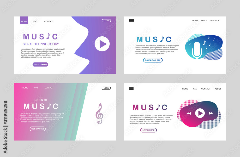 Poster modern flat design concept of music app for website and mobile website. landing page template. easy 