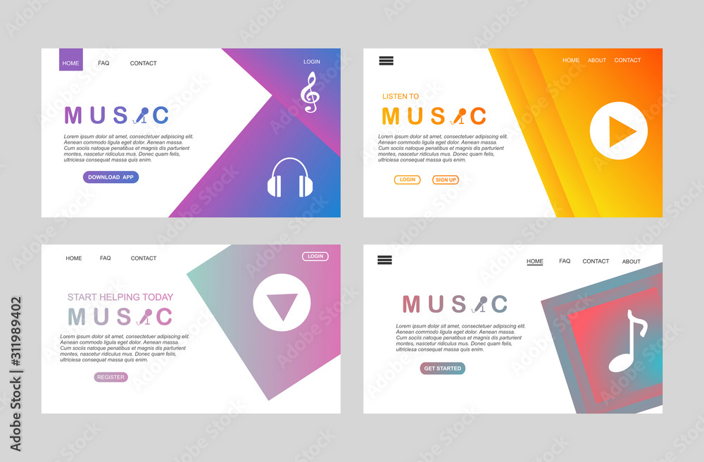 Poster page template of music streaming. modern flat design concept of web page design for website and mobi