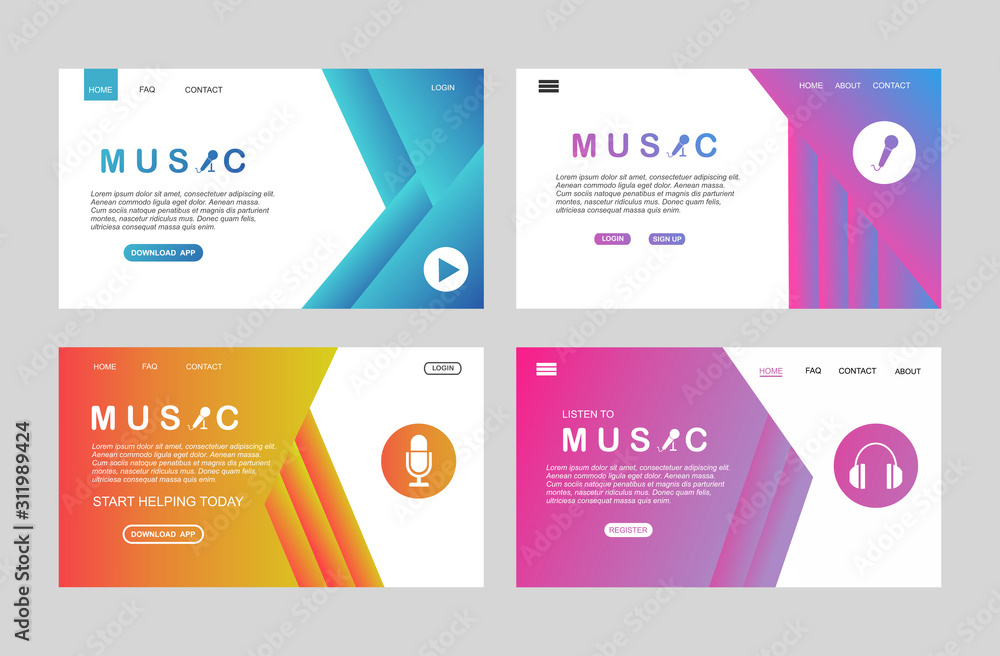 Poster page template of music streaming. modern flat design concept of web page design for website and mobi