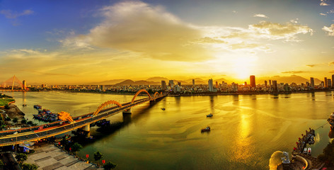 View of Dragon bridge which is a very famous destination of Da nang city, Vietnam.