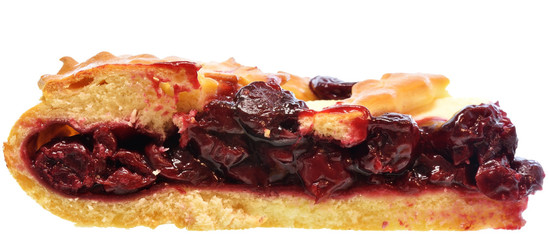 Homemade open pie with fruit filling from cherries Isolated