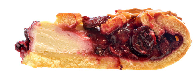 Homemade open pie with fruit filling from cherries Isolated