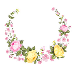 Peony garland for holiday card. Vector illustration.