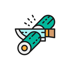 Vector cutting rolls, japanese cuisine flat color line icon.