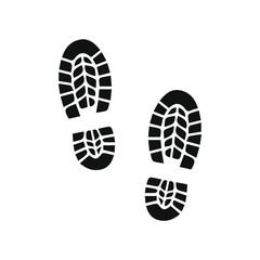 Human shoes black silhouette on white background. Foot step safety shoe symbol icon.