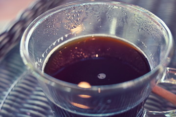 americano hot black coffee drink in cafe