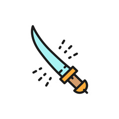 Shamshir sword, saber, arabian weapon flat color line icon.