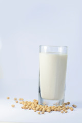 Soy and soy milk on a white background