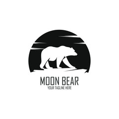 The negative space that forms bear with the moon background. Silhouette, Big Bear, side view, walking on moon background, symbol, graphic vector.