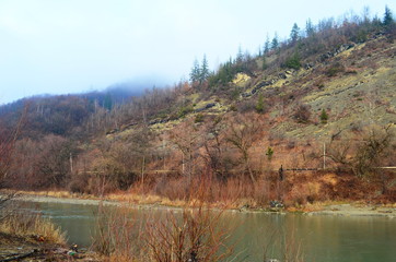 Mountain river water landscape. Wild river in mountains