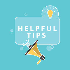 Helpful tips, megaphone icon. Flat vector illustration on blue background. Can be used for business concept
