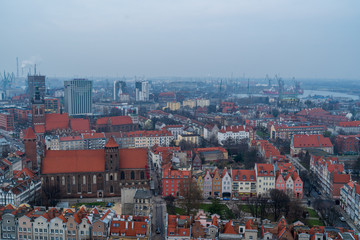 Fototapeta na wymiar View of the city of Gdansk from the tower of St. Mary's Basilica.