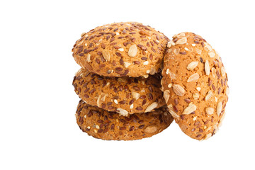 Handmade oat cookies with sesame and different seeds, isolated