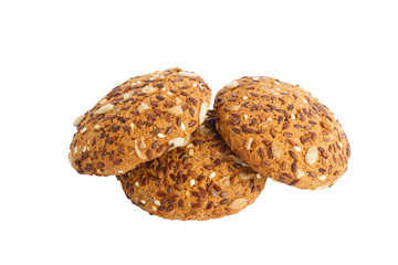 Handmade oat cookies with sesame and different seeds, isolated