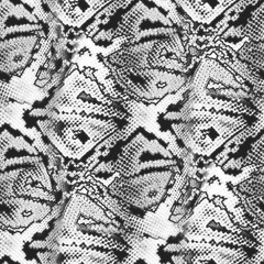 Seamless stylized monochrome snake skin. Black and white background.