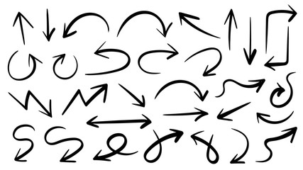 Hand drawn arrow vector icons set. sketch arrow design for business plan and education.
