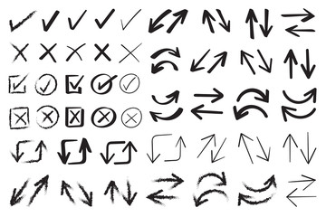 Hand drawn arrow vector icons set. sketch arrow design for business plan and education.