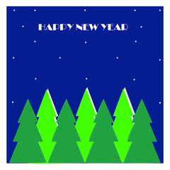 Beautiful New Year card. Holiday poster. Postcard with the image of a Christmas tree on a blue background. Giving snow.