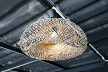 Indoor lamp decorated with handcraft wooden basketry weave(basketwork)