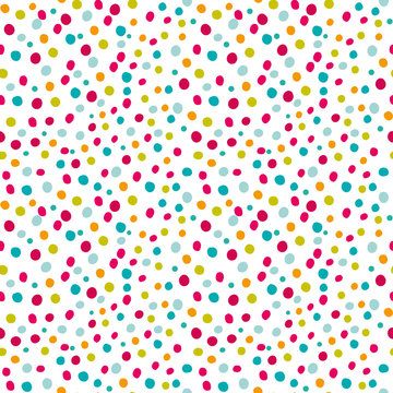 A fine seamless birthday pattern on a white background. Colorful mugs, candy, fireworks. Pattern can be used for prints, paper, scrapbooking, background, gift wrapping, gift for celebration. 