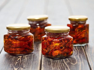 Canned sun dried red cherry tomatoes.