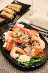 Spicy seafood with glass noodle salad  on the plate