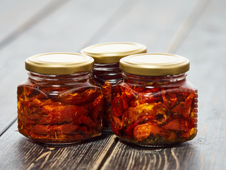 Canned sun dried red cherry tomatoes.