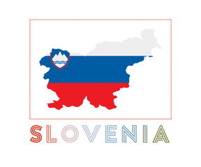 Slovenia Logo. Map of Slovenia with country name and flag. Creative vector illustration.