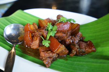 Close up sweet and caramelized pork belly