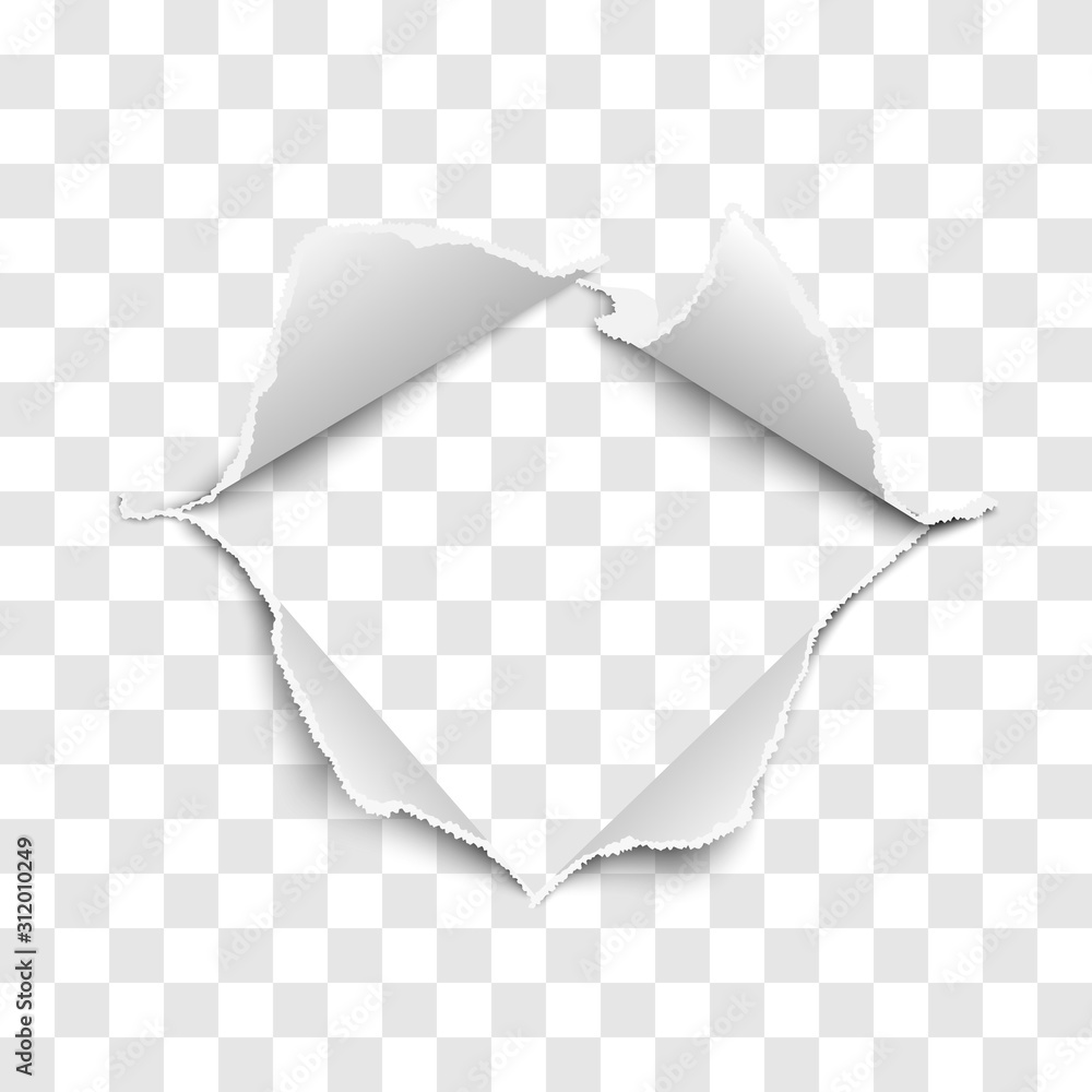 Wall mural snatched middle of transparent paper with torn edges, soft shadow and empty space. vector template p