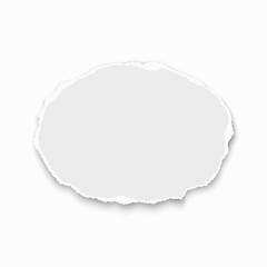 Vector oval torn paper wisp with soft shadow isolated on white background