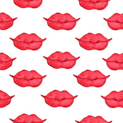 watercolor illustration red lipstick woman lips seamless pattern