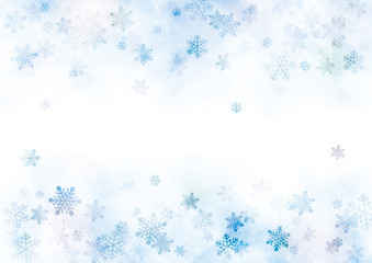 雪のフレーム　水彩　青