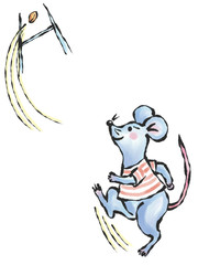 ねずみのラガーマンがボールをキック