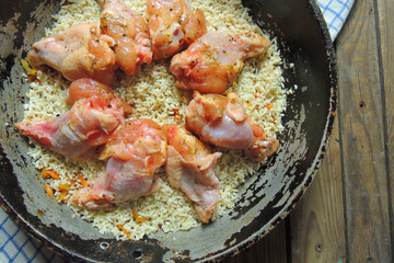preparation before zapimaniya. rice and meat