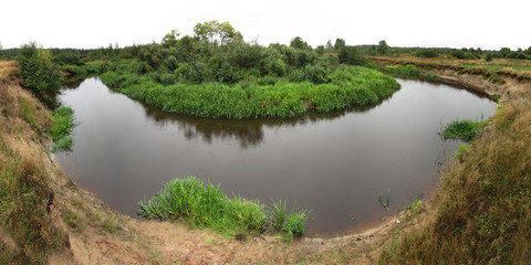 Fishing on the river, beautiful panorama.