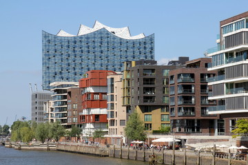 HAMBURG, GERMANY - MAY 5, 2018: Elbe Philharmonic Hall Elbphilharmonie and part of HafenCity district