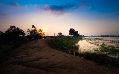 sunset at lake shore 