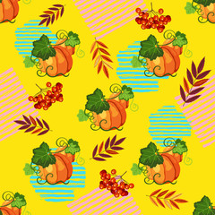 Seamless pattern witn pumpkin on the yellow background