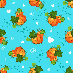 Obraz na płótnie Canvas Seamless pattern with pumpkin and decorative hearts